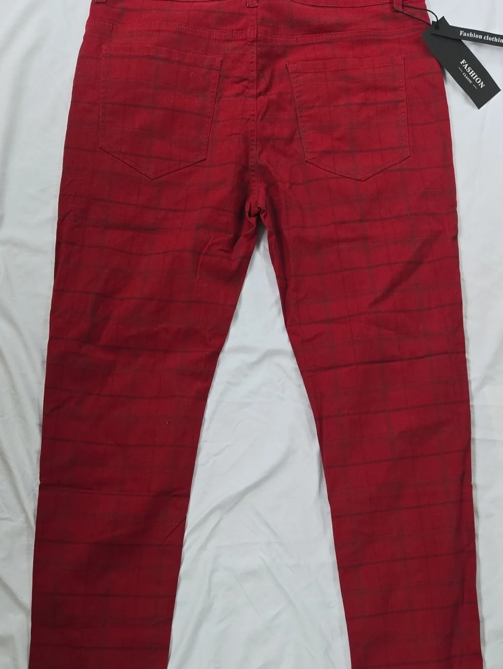 Men's Red Plaid Pants, Plaid Lines Black And Some Blue